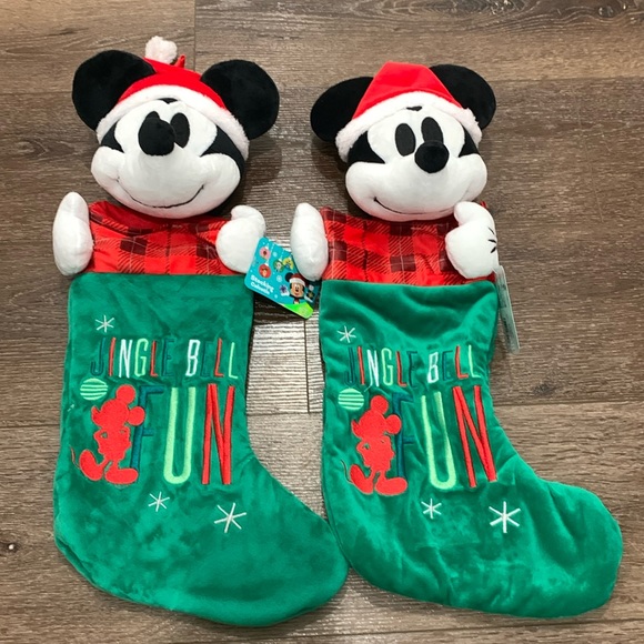 New Disney Mickey Mouse 3D Christmas Stockings Set of 2 - Picture 1 of 3